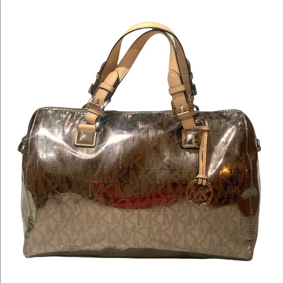 Michael Kors Grayson Large Satchel Mirror Metallic in Gunmetal Gray - Picture 1 of 12